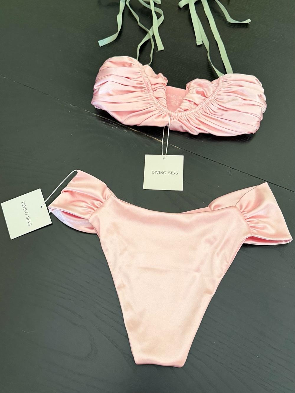 Divino Seas Light Pink Ruched Bandeau Bikini Top - Women's Swim